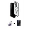 MARSİLYAN™- iPhone 16 Pro Max Kılıf Pusula Form Serisi - Siyah 3D Antistatik Hayalet Cam Ekran Koruyucu + Bilvis Titan Kamera Lens - TMGI