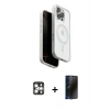 MARSİLYAN™- iPhone 16 Pro Max Kılıf Pusula Form Serisi - Siyah 3D Antistatik Hayalet Cam Ekran Koruyucu + PVD Metal Kamera Lens - GS