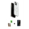 MARSİLYAN™- iPhone 16 Pro Max Kılıf Pusula Form Serisi - Siyah 3D Antistatik Hayalet Cam Ekran Koruyucu + Raze Metal Kamera Lens - CLTM
