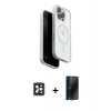 MARSİLYAN™- iPhone 16 Pro Max Kılıf Pusula Form Serisi - Siyah 3D Antistatik Hayalet Cam Ekran Koruyucu + PVD Metal Kamera Lens - SH