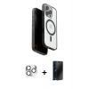 MARSİLYAN™- iPhone 16 Pro Max Kılıf Pusula Form Serisi - Siyah 3D Antistatik Hayalet Cam Ekran Koruyucu + Pers Alüminyum Kamera Lens - GS
