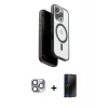 MARSİLYAN™- iPhone 16 Pro Max Kılıf Pusula Form Serisi - Siyah 3D Antistatik Hayalet Cam Ekran Koruyucu + Pers Alüminyum Kamera Lens - GI