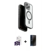MARSİLYAN™- iPhone 16 Pro Max Kılıf Pusula Form Serisi - Siyah 3D Antistatik Hayalet Cam Ekran Koruyucu + Bilvis Titan Kamera Lens - GS