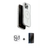 MARSİLYAN™- iPhone 16 Pro Max Kılıf Pusula Form Serisi - Siyah 3D Antistatik Hayalet Cam Ekran Koruyucu + Pers Alüminyum Kamera Lens - GS