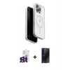 MARSİLYAN™- iPhone 16 Pro Max Kılıf Pusula Form Serisi - Siyah 3D Antistatik Hayalet Cam Ekran Koruyucu + Bilvis Titan Kamera Lens - SH