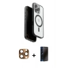 MARSİLYAN™- iPhone 16 Pro Max Kılıf Pusula Form Serisi - Siyah 3D Antistatik Hayalet Cam Ekran Koruyucu + Pers Alüminyum Kamera Lens - CLTM