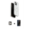 MARSİLYAN™- iPhone 16 Pro Max Kılıf Pusula Form Serisi - Siyah 3D Antistatik Hayalet Cam Ekran Koruyucu + PVD Metal Kamera Lens - GD