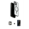 MARSİLYAN™- iPhone 16 Pro Max Kılıf Pusula Form Serisi - Siyah 3D Antistatik Hayalet Cam Ekran Koruyucu + PVD Metal Kamera Lens - GD