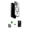 MARSİLYAN™- iPhone 16 Pro Max Kılıf Pusula Form Serisi - Siyah 3D Antistatik Hayalet Cam Ekran Koruyucu + Raze Metal Kamera Lens - SH