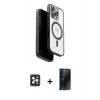 MARSİLYAN™- iPhone 16 Pro Max Kılıf Pusula Form Serisi - Siyah 3D Antistatik Hayalet Cam Ekran Koruyucu + PVD Metal Kamera Lens - SH