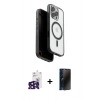 MARSİLYAN™- iPhone 16 Pro Max Kılıf Pusula Form Serisi - Siyah 3D Antistatik Hayalet Cam Ekran Koruyucu + Bilvis Titan Kamera Lens - SH