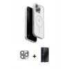 MARSİLYAN™- iPhone 16 Pro Max Kılıf Pusula Form Serisi - Siyah 3D Antistatik Hayalet Cam Ekran Koruyucu + Pers Alüminyum Kamera Lens - GI