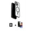 MARSİLYAN™- iPhone 16 Pro Max Kılıf Pusula Form Serisi - Siyah 3D Antistatik Mat Seramik Nano Ekran Koruyucu + PVD Metal Kamera Lens - SH