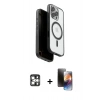 MARSİLYAN™- iPhone 16 Pro Max Kılıf Pusula Form Serisi - Siyah 3D Antistatik Mat Seramik Nano Ekran Koruyucu + PVD Metal Kamera Lens - GS
