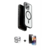 MARSİLYAN™- iPhone 16 Pro Max Kılıf Pusula Form Serisi - Siyah 3D Antistatik Mat Seramik Nano Ekran Koruyucu + Pers Alüminyum Kamera Lens - GS