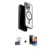 MARSİLYAN™- iPhone 16 Pro Max Kılıf Pusula Form Serisi - Siyah 3D Antistatik Mat Seramik Nano Ekran Koruyucu + Titanyum Gri Bilvis Titan Kamera Lens