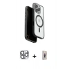 MARSİLYAN™- iPhone 16 Pro Max Kılıf Pusula Form Serisi - Siyah Bilvis 3D Cam Ekran Koruyucu + Pers Alüminyum Kamera Lens - GI