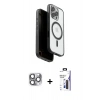 MARSİLYAN™- iPhone 16 Pro Max Kılıf Pusula Form Serisi - Siyah Bilvis 3X AR Hayalet Cam Ekran Koruyucu + Pers Alüminyum Kamera Lens - GI