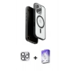 MARSİLYAN™- iPhone 16 Pro Max Kılıf Pusula Form Serisi - Siyah Bilvis 5in1 3D Magic Cam Ekran Koruyucu + Pers Alüminyum Kamera Lens - GI