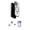 MARSİLYAN™- iPhone 16 Pro Max Kılıf Pusula Form Serisi - Siyah Bilvis 5in1 3D Magic Cam Ekran Koruyucu + Raze Metal Kamera Lens - BZ