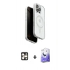 MARSİLYAN™- iPhone 16 Pro Max Kılıf Pusula Form Serisi - Siyah Bilvis 5in1 5D Magic Hayalet Cam Ekran Koruyucu + PVD Metal Kamera Lens - GD