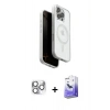 MARSİLYAN™- iPhone 16 Pro Max Kılıf Pusula Form Serisi - Siyah Bilvis 5in1 5D Magic Hayalet Cam Ekran Koruyucu + Gümüş Pers Alüminyum Kamera Lens