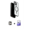 MARSİLYAN™- iPhone 16 Pro Max Kılıf Pusula Form Serisi - Siyah Bilvis 5in1 5D Magic Hayalet Cam Ekran Koruyucu + PVD Metal Kamera Lens - GD