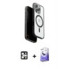 MARSİLYAN™- iPhone 16 Pro Max Kılıf Pusula Form Serisi - Siyah Bilvis 5in1 5D Magic Hayalet Cam Ekran Koruyucu + PVD Metal Kamera Lens - GS