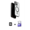 MARSİLYAN™- iPhone 16 Pro Max Kılıf Pusula Form Serisi - Siyah Bilvis 5in1 5D Magic Hayalet Cam Ekran Koruyucu + PVD Metal Kamera Lens - SH
