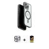 MARSİLYAN™- iPhone 16 Pro Max Kılıf Pusula Form Serisi - Siyah Buffer Cam Ekran Koruyucu + Gri Pers Alüminyum Kamera Lens