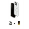 MARSİLYAN™- iPhone 16 Pro Max Kılıf Pusula Form Serisi - Siyah Buffer Cam Ekran Koruyucu + Gümüş PVD Metal Kamera Lens