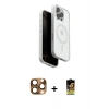 MARSİLYAN™- iPhone 16 Pro Max Kılıf Pusula Form Serisi - Siyah Buffer Cam Ekran Koruyucu + Pers Alüminyum Kamera Lens - CLTM