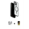 MARSİLYAN™- iPhone 16 Pro Max Kılıf Pusula Form Serisi - Siyah Buffer Cam Ekran Koruyucu + Pers Alüminyum Kamera Lens - GS