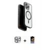 MARSİLYAN™- iPhone 16 Pro Max Kılıf Pusula Form Serisi - Siyah Buffer Hayalet Cam Ekran Koruyucu + Pers Alüminyum Kamera Lens - GI