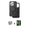 MARSİLYAN™- iPhone 16 Pro Max Kılıf Pusula Işık Koleksiyonu - Şeffaf 360 Full Body Arka Koruyucu + Gri Pers Alüminyum Kamera Lens