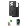 MARSİLYAN™- iPhone 16 Pro Max Kılıf Pusula Işık Koleksiyonu - Siyah 360 Mat Full Body Arka Koruyucu + Çöl Titanyum Raze Metal Kamera Lens