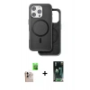 MARSİLYAN™- iPhone 16 Pro Max Kılıf Pusula Işık Koleksiyonu - Siyah 360 Mat Full Body Arka Koruyucu + Raze Metal Kamera Lens - NLGY