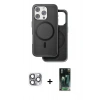 MARSİLYAN™- iPhone 16 Pro Max Kılıf Pusula Işık Koleksiyonu - Siyah 360 Mat Full Body Arka Koruyucu + Pers Alüminyum Kamera Lens - GI
