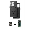 MARSİLYAN™- iPhone 16 Pro Max Kılıf Pusula Işık Koleksiyonu - Siyah 360 Mat Full Body Arka Koruyucu + PVD Metal Kamera Lens - GD