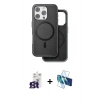 MARSİLYAN™- iPhone 16 Pro Max Kılıf Pusula Işık Koleksiyonu - Siyah 3D Antistatik Cam Ekran Koruyucu + Bilvis Titan Kamera Lens - TMGI