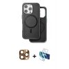 MARSİLYAN™- iPhone 16 Pro Max Kılıf Pusula Işık Koleksiyonu - Siyah 3D Antistatik Cam Ekran Koruyucu + Pers Alüminyum Kamera Lens - CLTM