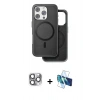MARSİLYAN™- iPhone 16 Pro Max Kılıf Pusula Işık Koleksiyonu - Siyah 3D Antistatik Cam Ekran Koruyucu + Pers Alüminyum Kamera Lens - GI
