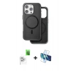 MARSİLYAN™- iPhone 16 Pro Max Kılıf Pusula Işık Koleksiyonu - Siyah 3D Antistatik Cam Ekran Koruyucu + Raze Metal Kamera Lens - BZ