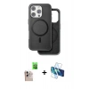 MARSİLYAN™- iPhone 16 Pro Max Kılıf Pusula Işık Koleksiyonu - Siyah 3D Antistatik Cam Ekran Koruyucu + Raze Metal Kamera Lens - NLGY