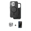 MARSİLYAN™- iPhone 16 Pro Max Kılıf Pusula Işık Koleksiyonu - Siyah 3D Antistatik Hayalet Cam Ekran Koruyucu + Pers Alüminyum Kamera Lens - GI