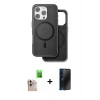 MARSİLYAN™- iPhone 16 Pro Max Kılıf Pusula Işık Koleksiyonu - Siyah 3D Antistatik Hayalet Cam Ekran Koruyucu + Raze Metal Kamera Lens - NLGY