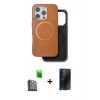 MARSİLYAN™- iPhone 16 Pro Max Kılıf Pusula Işık Koleksiyonu - Siyah 3D Antistatik Hayalet Cam Ekran Koruyucu + Raze Metal Kamera Lens - SH