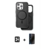 MARSİLYAN™- iPhone 16 Pro Max Kılıf Pusula Işık Koleksiyonu - Siyah 3D Antistatik Hayalet Cam Ekran Koruyucu + PVD Metal Kamera Lens - SH