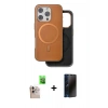 MARSİLYAN™- iPhone 16 Pro Max Kılıf Pusula Işık Koleksiyonu - Siyah 3D Antistatik Hayalet Cam Ekran Koruyucu + Raze Metal Kamera Lens - NLGY