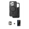 MARSİLYAN™- iPhone 16 Pro Max Kılıf Pusula Işık Koleksiyonu - Siyah 3D Antistatik Hayalet Cam Ekran Koruyucu + PVD Metal Kamera Lens - GD